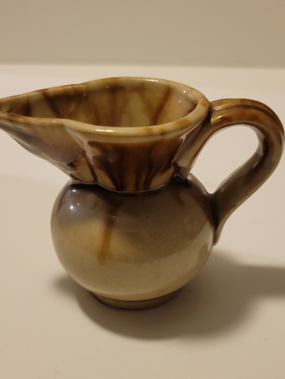 Vintage Mini Ceramic Pitcher Made in South Vietnam Brown Drip Glaze